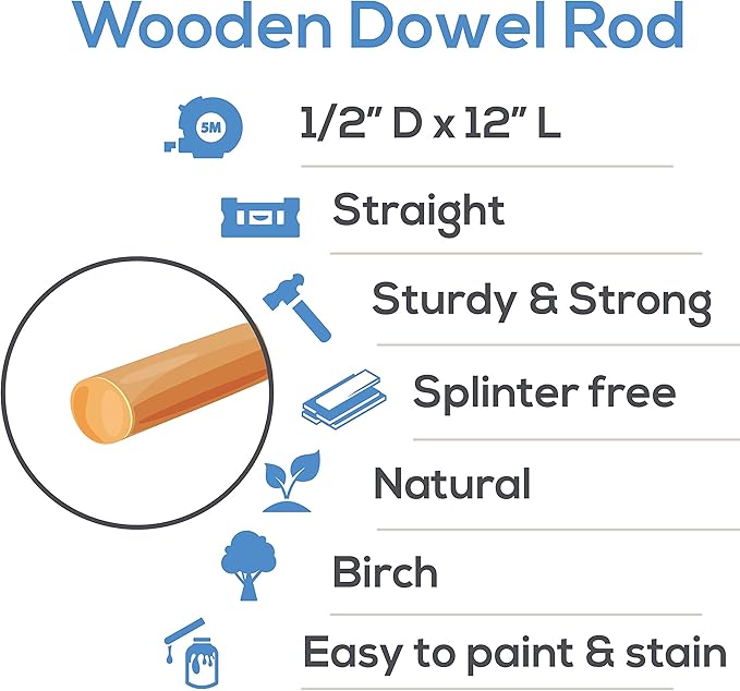 Dowel Rods Wood Sticks Wooden Dowel Rods - 1/2 x 12 Inch Unfinished Hardwood Sticks - for Crafts and DIYers - 250 Pieces by Woodpeckers