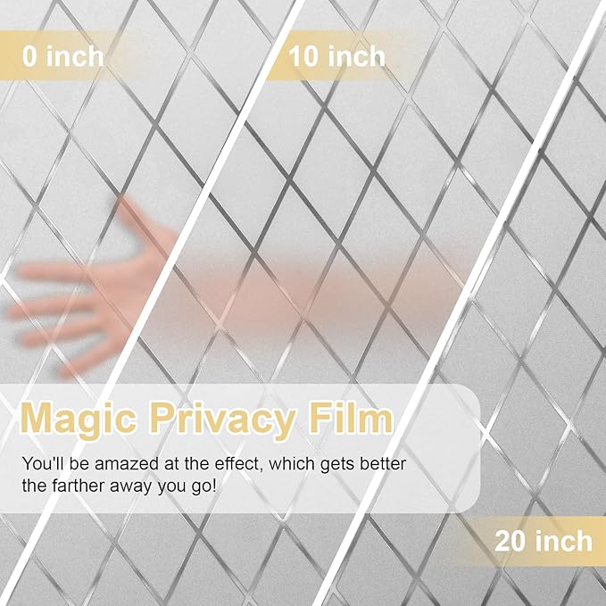 Window Privacy Film Decorative for Front Door, Bathroom Static Cling Stained Glass Sticker Opaque Heat Control UV Blocking Non-Adhesive for Home,Grid 35.4 x 78.7 inches