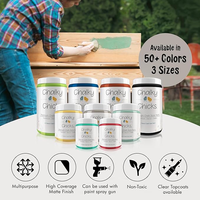 Chalky Chicks All-in-One Chalk Paint for Furniture or Cabinet - 32 Fl Oz - Matte Finish Wolf Gray (Gray/Beige) for Metal, Wood Furniture Paint - No Sanding All-in-One for Home Decor & Crafts, USA Made