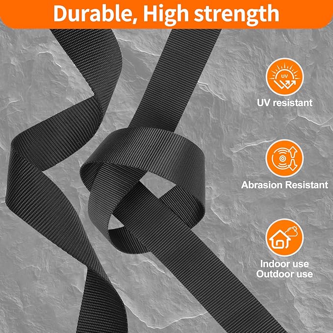 Heavy-Duty Buckles and Strap Set 1-1/4": 6 Yards of Thick Nylon Webbing, 6-Pack Adjustable Quick Side Release Plastic Buckles, 12 Tri-Glide Slide Clips, Black (1 1/4 Inch Combo Set)