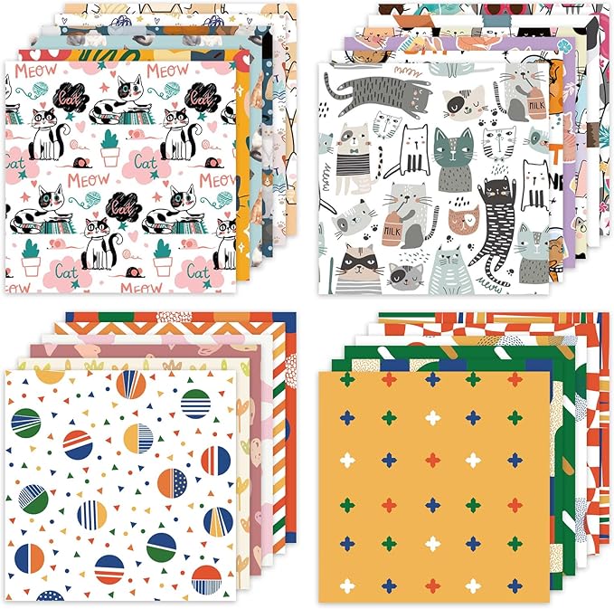 48 Sheets 24 Designs Scrapbook Paper Pad, 6"×6" Single-Sided Decopodge Craft Cardstock Paper,Scrapbooking DIY Decorative Background Cardmaking Supplies.Cat's Life&Sweet Love