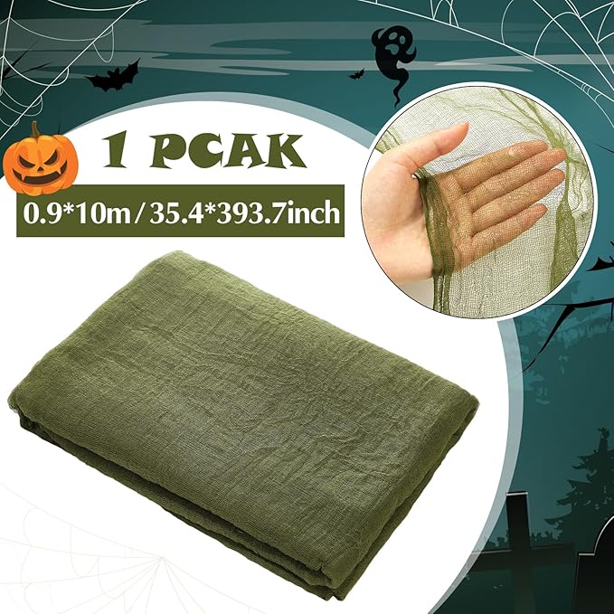 Boao Halloween Cheese cloth 35.43 x 393.7 Inch Military Green Cheesecloth Roll for Crafts Large Cotton Muslin Gauze Fabric for Halloween Outdoor & Indoor Spooky Decoration