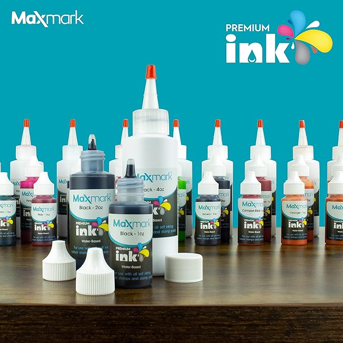 MaxMark Premium Refill Ink for self Inking Stamps and Stamp Pads, Crimson Red Color - 2 oz.