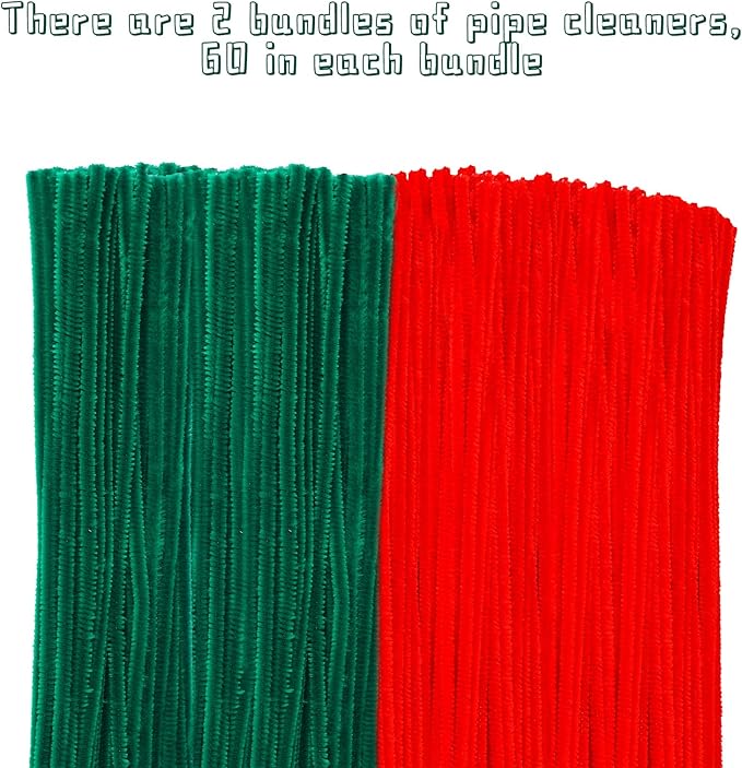 kdafio 120 Pieces Pipe Chenille Stems, Christmas Solid Color Pipe Cleaners Set for DIY Arts Crafts Decorations (Red+Green)