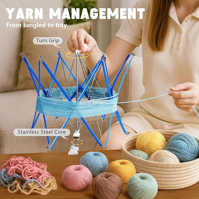 Yarn Winder and Swift, Electric Yarn Ball Winder & Swift Combo for Crocheting, Efficiently Cake with Strong Tension Adjustable Speed Up to 13 oz, Yarn Spinner Wool for Knitting Enthusiast (Blue)