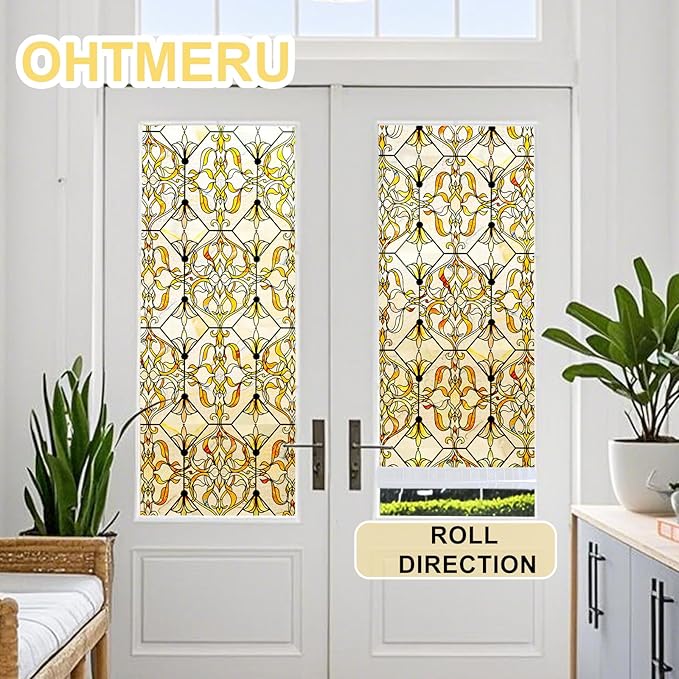 3D Stained Glass Window Privacy Film, Heat Control UV Blocking Static Cling Decorative Window Film for Bathroom,Front Door,Home Non Adhesive,GiltGaze 23.6 x 35.4 inches
