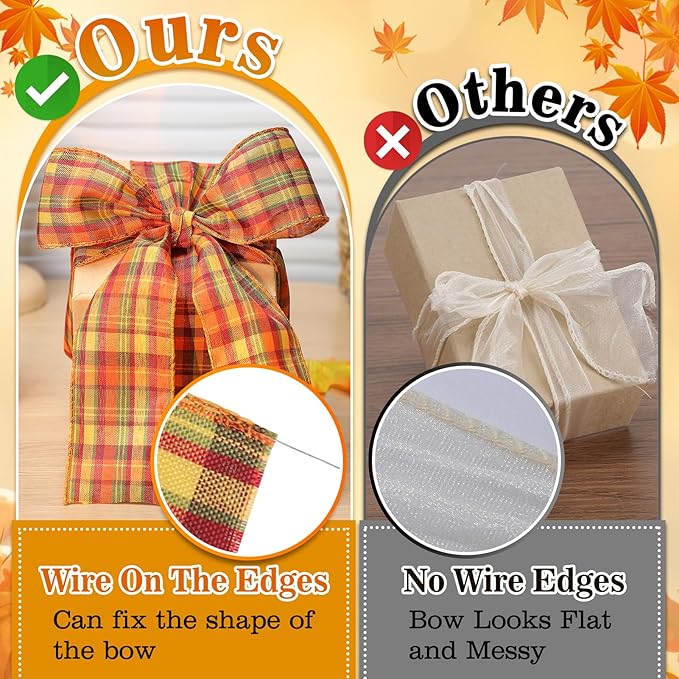 5 Colors Wreaths Burlap Ribbon - Total 27.3yards Thanksgiving Day Autumn Wired Edge Ribbon for Gift Wrapping Bows Rustic Crafts Supplies Weddings Holiday Fall Decorations - 2.4in Wide