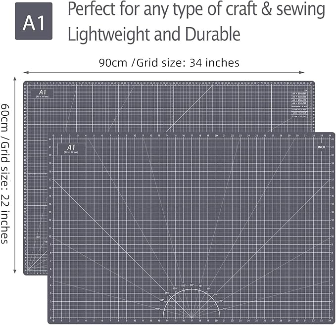 Headley Tools Thickened 24 x 36 Inch Self Healing Cutting Mat, Durable A1 Double Sided 5-Layer Craft Cutting Board for Fabric, Quilting, Sewing, Hobby, Scrapbooking, Arts and Crafts Project, Dark Gray