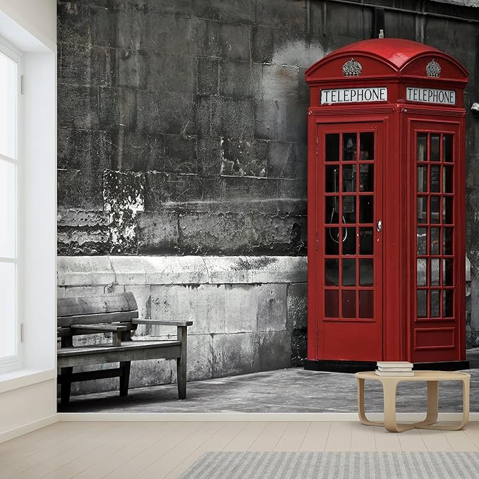 wall26 Wall Sticker/Wall Mural British Phone Booth in London, Not Peel and Stick, Non-Woven Wallpaper Decorative for Bedroom, Living Room, Office - 100x144 inches