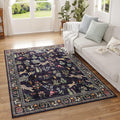 Rugcomf Area Rug 4x6 Rug Washable Boho Rugs Non Slip Low Pile Floral Animal Small Carpet for Bedroom, Bedside, Kids Room, Office, Dining Room (Blue)