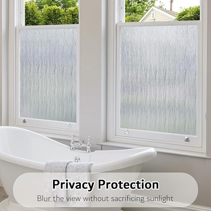 VELIMAX Frosted Window Privacy Film Non Adhesive Window Cling Removable Glass Covering Clear Water Opaque Window Film for Home Anti UV 17.7x157.4 inches