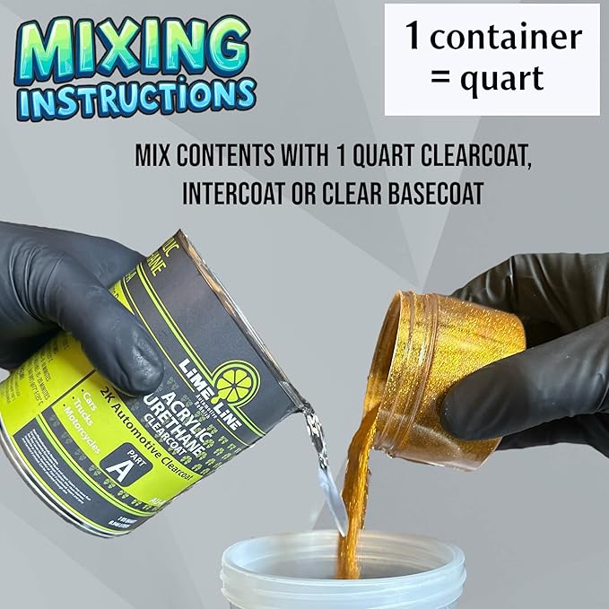 LiME LiNE Sprayable Metal Flake Paint Additive: Solvent Resistant Glitter for Automotive Custom Painting (Gold)