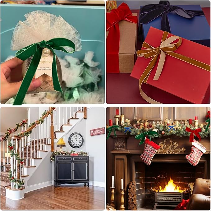 1.5" X 20 Yards White Velvet Ribbon for Christmas Tree Wreath Decoration Handmade Crafts Ornaments Gift Wrapping & Bow Making