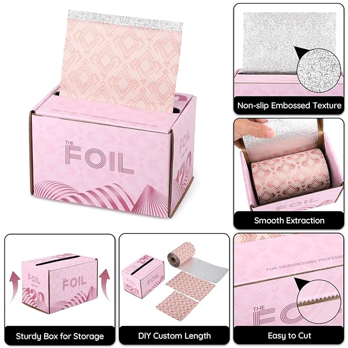 Segbeauty Embossed Foil Aluminum Roll, 164 ft Hair Foils Roll Aluminum Foil Hair Foils for Highlighting, Pink Foil Paper Tin Foil Sheets Hair Dye Tools for Hair Dye Hair Coloring Highlighting Services