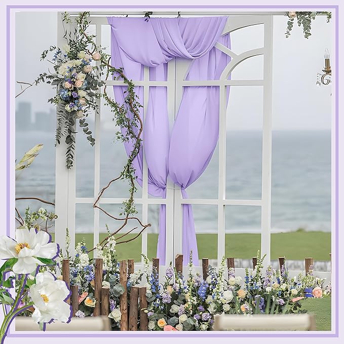 Horbaunal Lavender Chiffon Fabric by The Yard, 5 Yard Continuous Sheer Fabric 59" Wide Soft Draping Fabric for Wedding Arch Draping Party Backdrop DIY Sewing