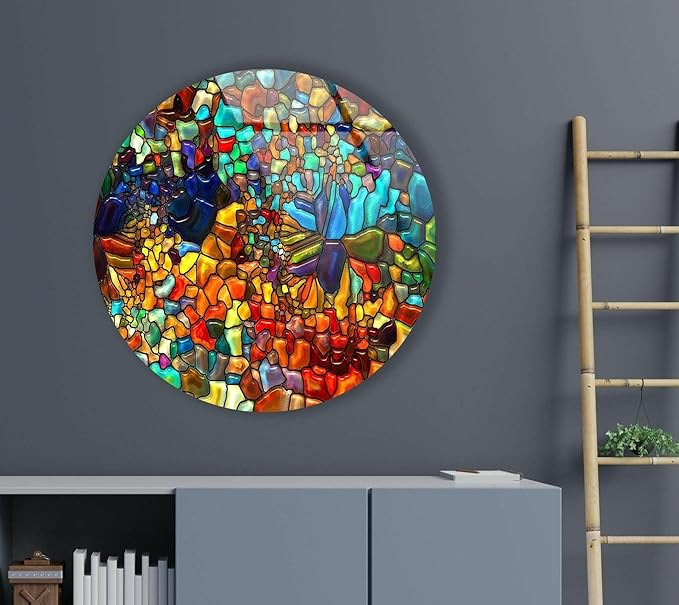 My Photostation.com 24''(60cm) Diameter Red Mosaic Round Glass Wall Art Tempered Glass Printing Wall Decor Large Wall Art Wall Hangings