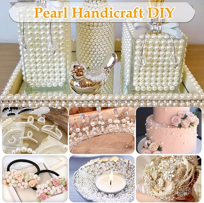 Pearl Beads for Craft, Anezus 1000pcs Ivory Faux Fake Pearls, 6 mm Small Sew on Pearl Beads with holes for Jewelry Making, Bracelets, Necklaces, Hairs, Crafts, Decoration and Vase Filler