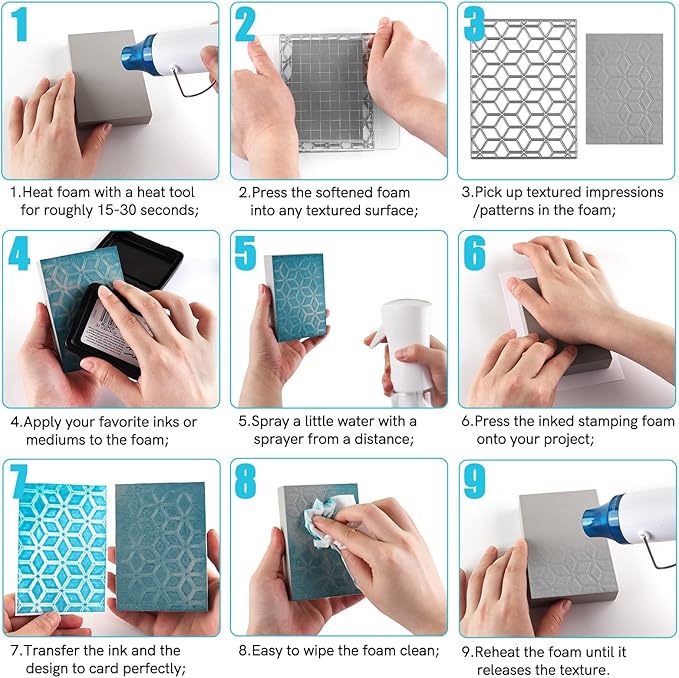 BAOFALI 8 Pcs Stamping Foam Grey Moldable Foam Stamps Plastic Dry Foam Stamp Pad Cut and Dry Foam Stamping Foam Block for Sculpture, Modeling, DIY Arts and Handicrafts Projects