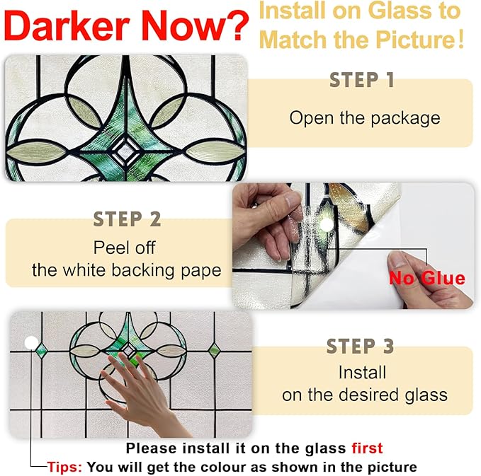 3D Stained Glass Window Privacy Film, Heat Control UV Blocking Static Cling Decorative Window Film for Bathroom,Front Door,Home Non Adhesive,16.9 x 39.3 inches Verdant Whispers