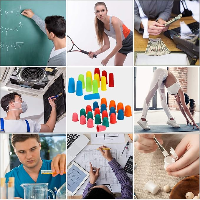 32 Pieces Rubber Finger Pads Tips Silicone Hot Finger Protectors Thimble Office Cover with Assorted Sizes for Counting Collating Sorting Task Hot Glue Sewing Office Supplies