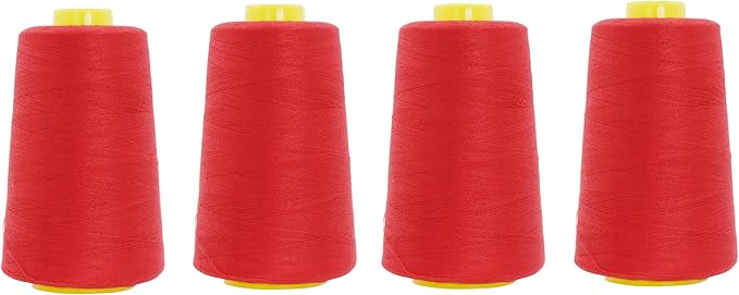 Mandala Crafts 4 Pack of Serger Threads Cones Spools - 20S/2 24000 Yards Polyester Red Threads for Sergers Machine and Overlock Quilting Sewing Machine