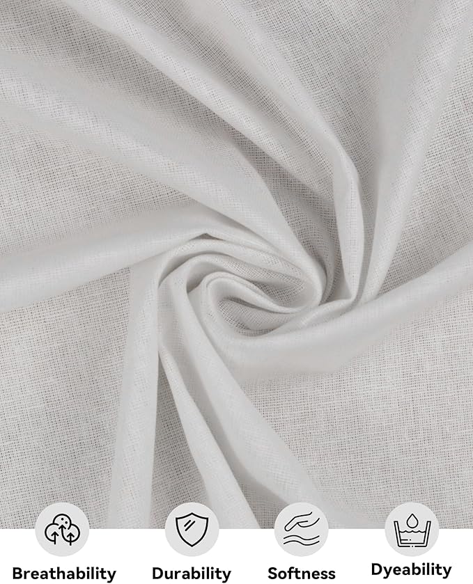 HOTGODEN Medium Weight 100% Cotton Muslin Fabric: 59 inch x 2 Yards Bleached Muslin Linen Fabric Material for Sewing Material Apparel Cloth