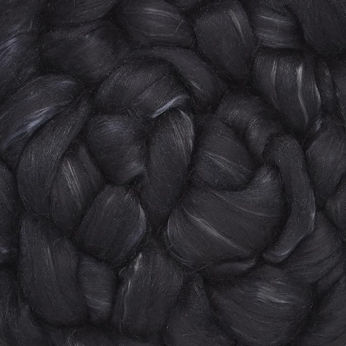 Merino Silk Luxe Tonal Designer Blend. Superfine Merino, Mulberry Silk, Tussah Silk. Top Roving for Spinning or Felting. Obsidian 4oz