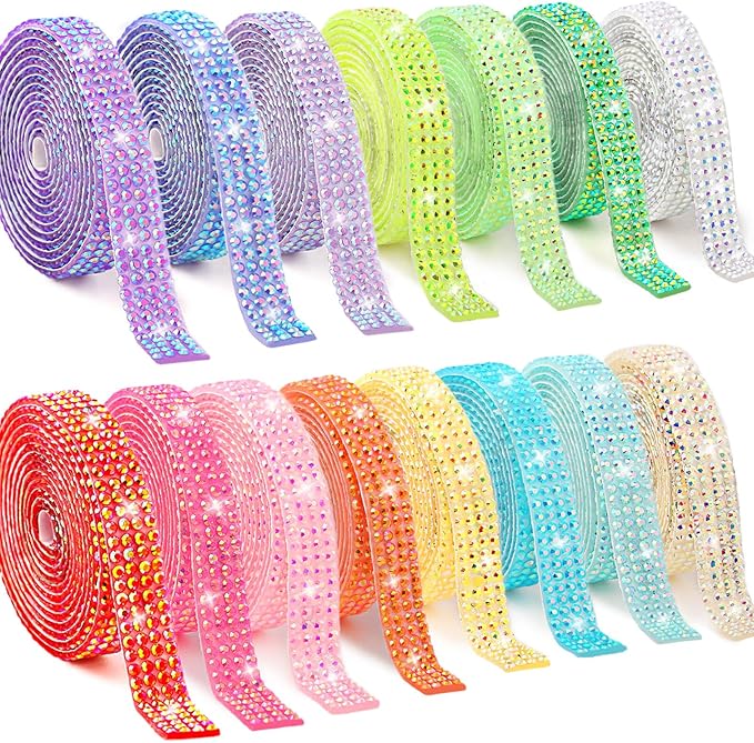 15 Yards Self Adhesive Rhinestone Strips, Rhinestone Ribbons Self Adhesive, Diamond Crystal Bedazzling Strips Glitter Bling Rhinestones Tape Stickers for Crafts, Fabric, Car, Shoes, Décor
