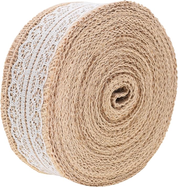 Mandala Crafts Burlap and Lace Ribbon 1 Inch Wide Jute Ribbons for Crafts - 20 Yds Roll Rustic Burlap Wrap Trim Ribbons for Wreaths Bows Wedding Party