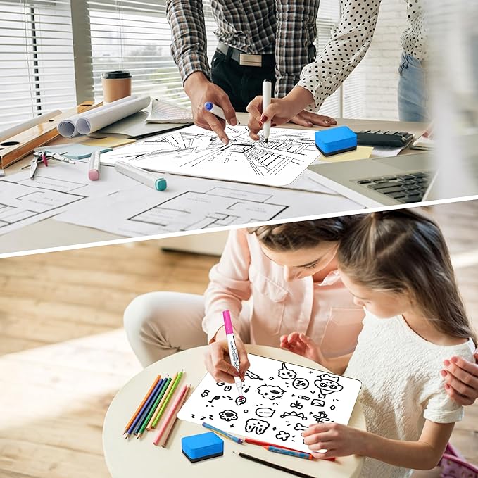 Dry Erase Lapboards Student Pack of 12,9x12 inch Double Sided White Boards,Small Mini White Dry Erase Boards for Students Whiteboards Including Mini Dry Erase Erasers and Colored Markers