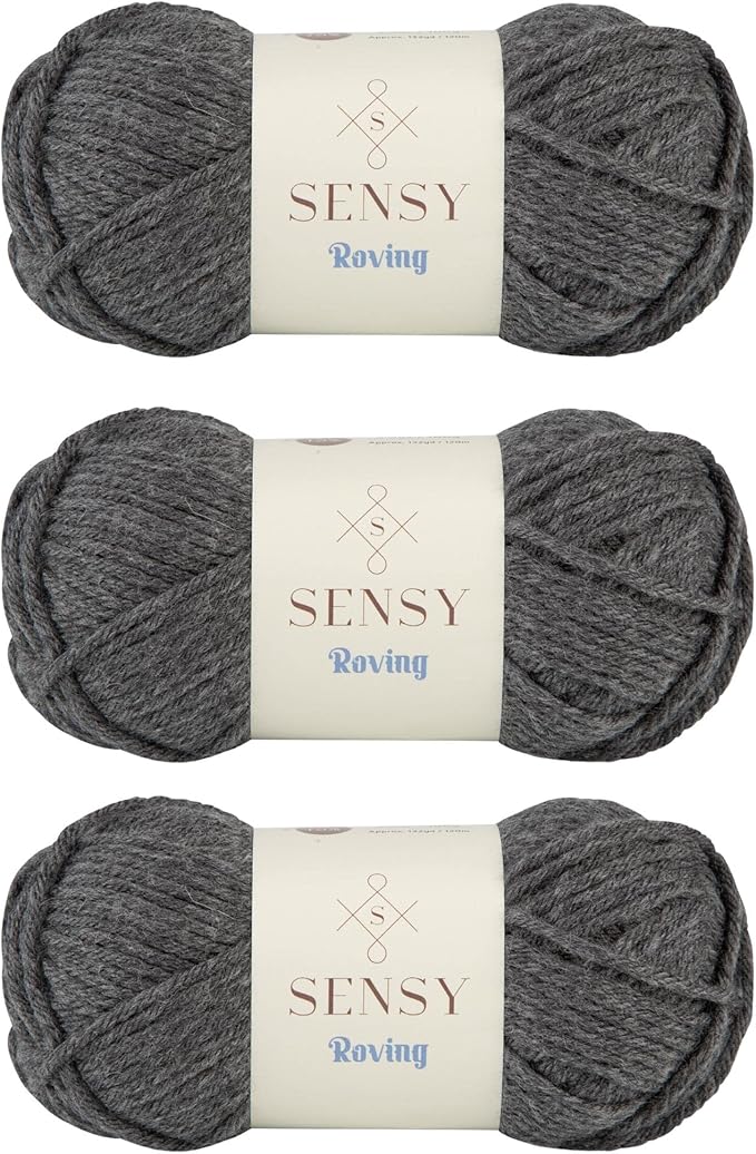 3 Skeins of Sensy Roving Yarn, 3.5 oz, 132 Yards, Gauge 5 Bulky (Dark Gray Heather)