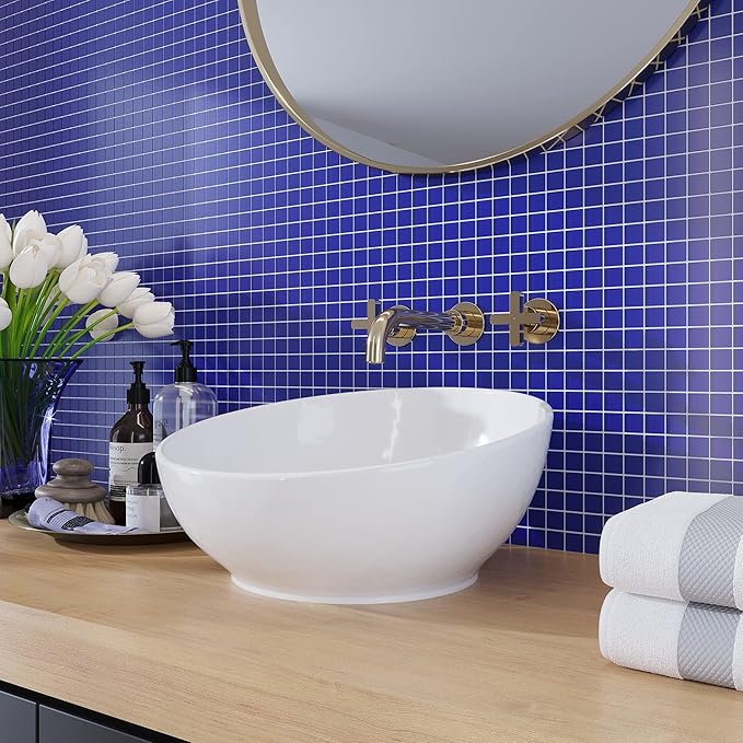 Glass 1x1 Mosaic 0.97 sq ft/Piece Pack of 1,Penny Round Glass Mosaic Tile 1"x1" Aqua –Glossy Waterproof Mesh Backed Wall Tile – NOT Peel and Stick – Kitchen Backsplash Bathroom Shower Pool Spa Accent