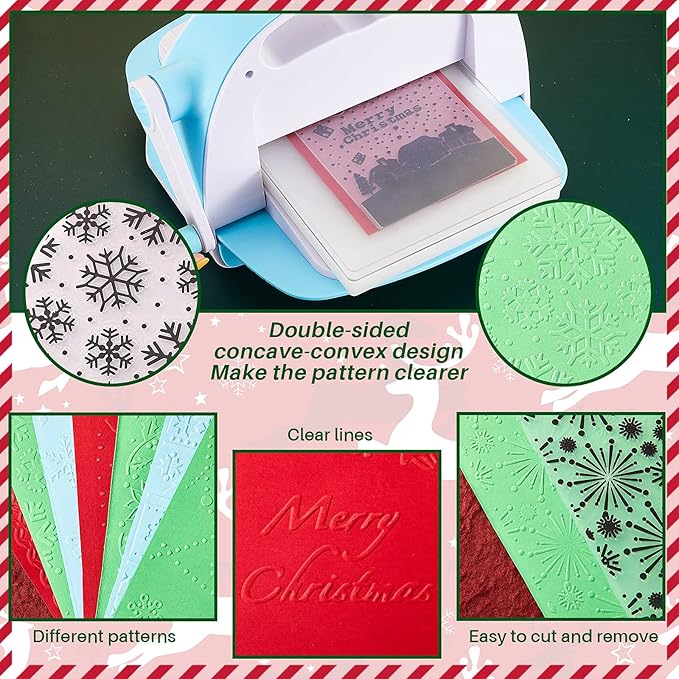 10 Pieces Christmas Embossing Folders Snowflake Deer Leaves Stencil Template DIY Craft Background Embossing Folders for Card Making Photo Album Scrapbooking Decoration