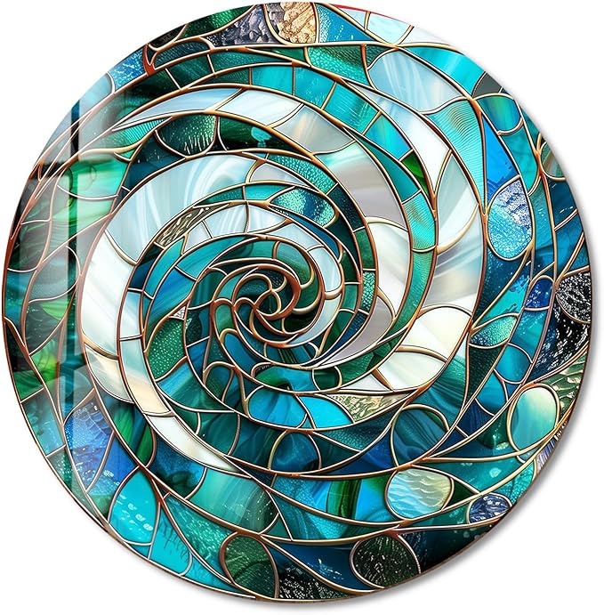 My Photostation.com 10''(25cm) Diameter Aqua Spiral Harmony Round Glass Wall Art Tempered Glass Printing Wall Decor Large Wall Art Wall Hangings