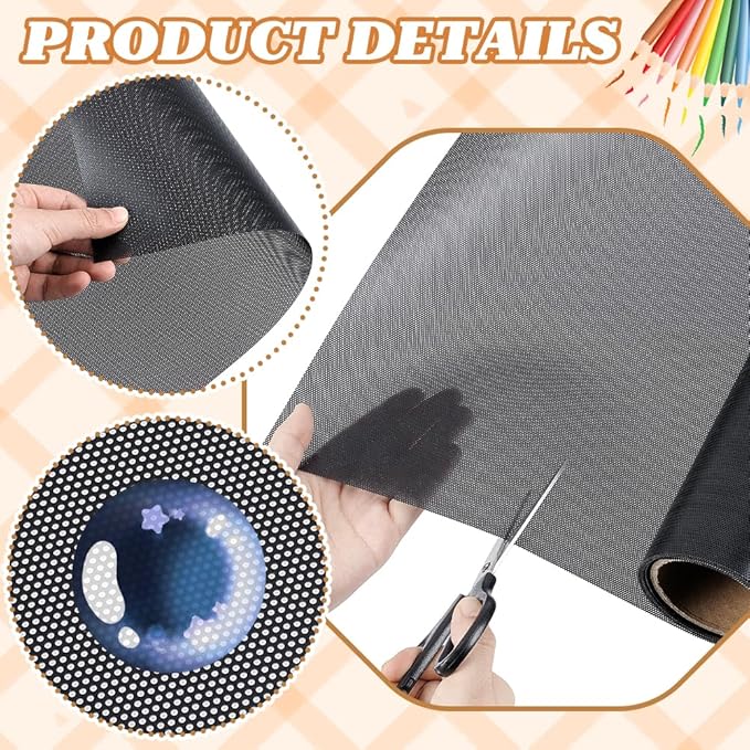 Fursuit Eye Mesh 78.74x15.74inch Black Waterproof PVC Plastic Mesh 0.45mm Thick Printable Fabric Meshs for Furry Cosplay, Props, Fursuits, Craft Making Home Decor Hole: 0.8mm