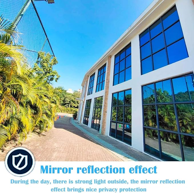Niviy One Way Window Film Daytime Privacy Mirror Effect Reflective Window Tint for Home Self Adhesive UV Sun Blocking Heat Control Glass Door Films 35.4 x 118 inches Silver