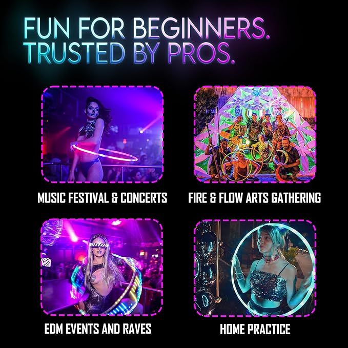 UltraHoop Remote LED Hoop - Wireless Control 60 Color Changing LED Lights w/ 300+ Modes & Patterns - Rechargeable Battery, HDPE Collapsible, Advanced to Beginner Hoola Hoops - 26” x 5/8" OD - UltraPoi
