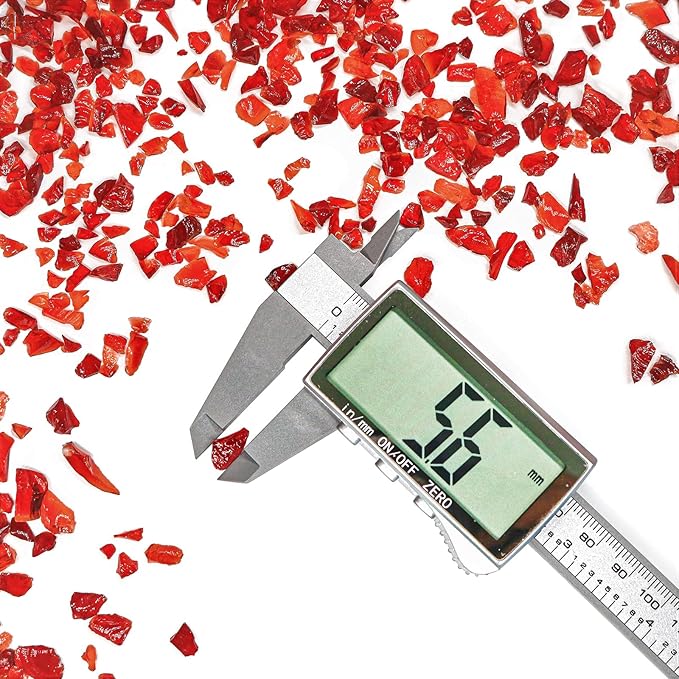 Crushed Glass for Resin Art - 3-6mm Red, 1.5lb | Broken Glass Pieces for Crafts, Vase Filler & Fire Pit Media | Decorative Stones (90% Red/10% Orange)
