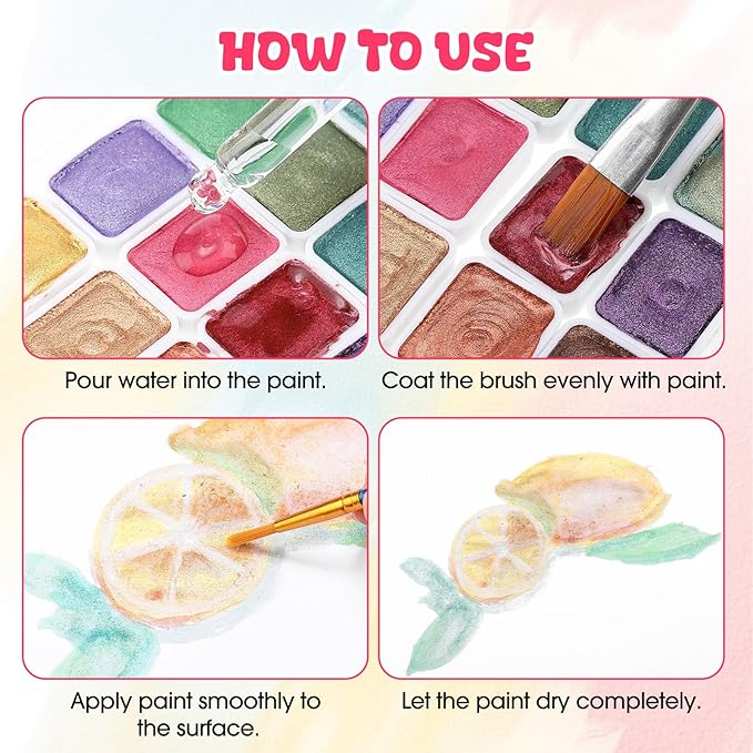 Nuanchu 12 Sets Metallic Watercolor Paint Set 20 Colors Glitter Solid Water Color Paint Bulk with Painting Brush for Art Studios Painting Nights School Students Beginners Holiday Gifts, Dunhuang Style