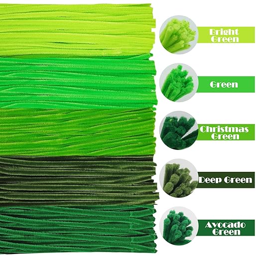 500PCS Pipe Cleaners Craft - Green Pipe Cleaners Craft Bulk Supplies,Chenille Stems for Kids and Adults DIY Arts Crafts Project