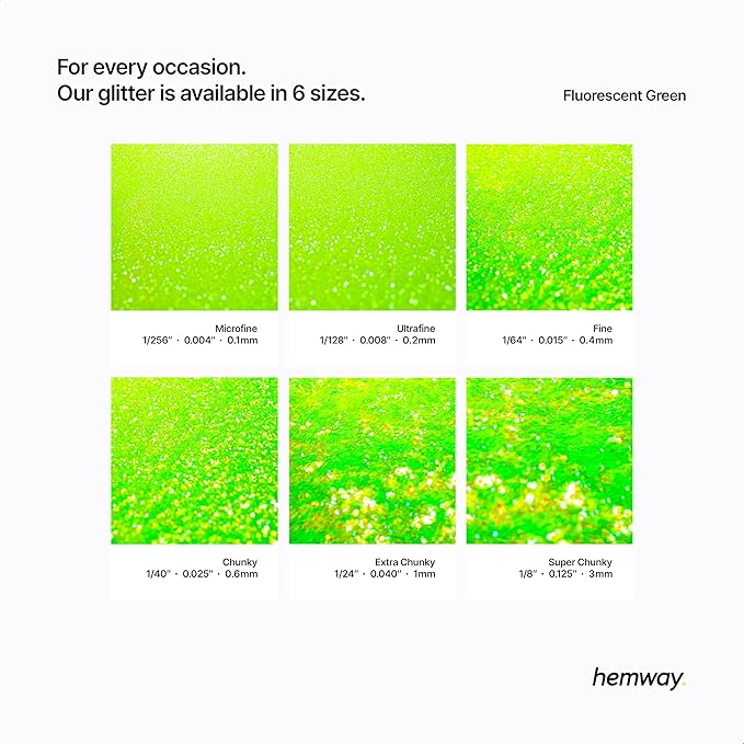 Hemway Polyurethane & Epoxy Resin Glitter 100g / 3.5oz Metallic Crystal Flake Additive for Flooring Jewelry Tumblers Glass Pigment - Ultrafine (1/128" 0.008" 0.2mm) - Fluorescent Green