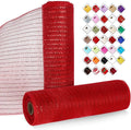 2 Rolls Mesh Ribbon for Wreaths 10 Inch x 30 Foot Wreath Mesh Rolls with Metallic Foil for Easter Christmas Party Wedding Home Decor DIY Craft Projects and Gift Wrapping (Red)