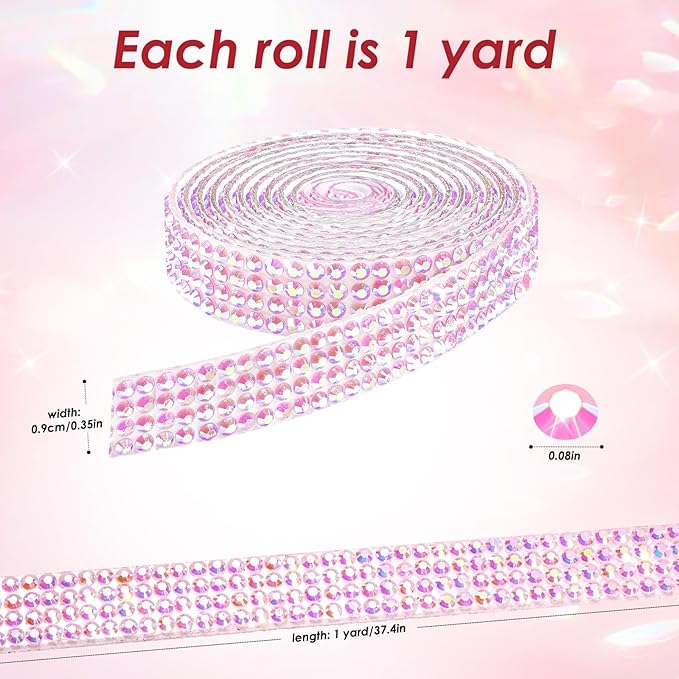 Rhinestone Ribbon Self Adhesive Crystal Rhinestones, 12-Rolls Bedazzling Strips, 12-Yard Rhinestone Strips for DIY Craft, Rhinestones for Crafting
