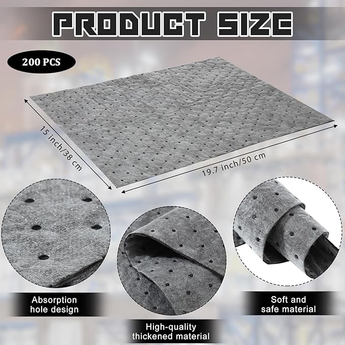 Hoolerry Oil Absorbent Pads Weight Dimpled Pad Garage Accessories Water Absorbent Mat Oil Spill Mat for Absorbing Protecting Home Garage Basement(15 x 19.7 Inch,Gray,30 Pcs)