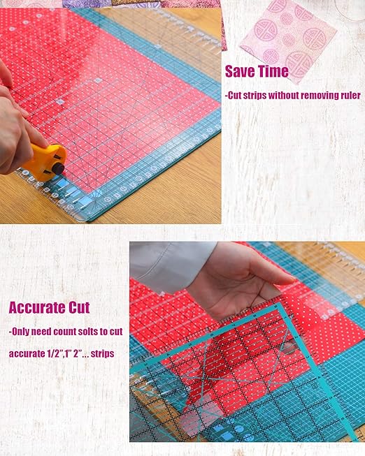 Quilting Ruler- 12.5 * 12.5" Slotted Rulers for Quilting and Sewing Quilt Strip Rulers for Fabric Precise Cutting