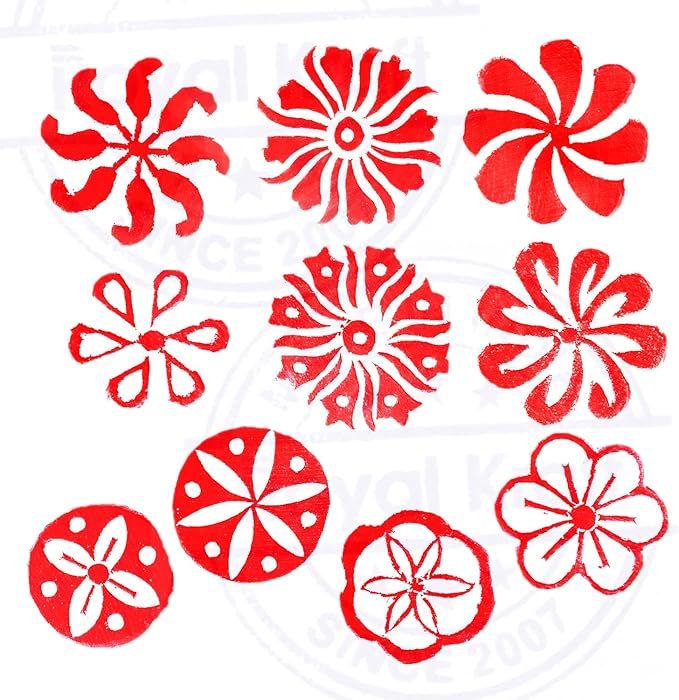 Fabric Wood Stamps Artistic Small Round Design Printing Blocks (Set of 10) Htag2151