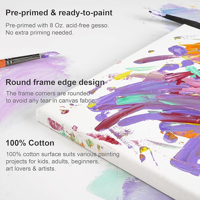PHOENIX Long Stretched Canvas for Painting 10x20 Inch/6 Value Pack, 8 Oz Triple Primed 5/8 Inch Profile 100% Cotton White Blank Canvas, Rectangular Framed Canvas for Oil Acrylic & Pouring Art
