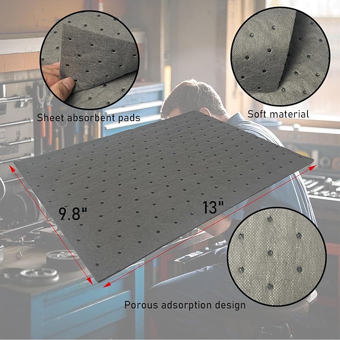 Oil Absorbent Pads | 13"x9.8" Garage Mats | Drip & Spill Universal Pads for Automotive - Absorbing Oil, Liquids, Antifreeze, Brake Fluid, Grease, Coolant | Concrete & Metal Protection,30-Pack