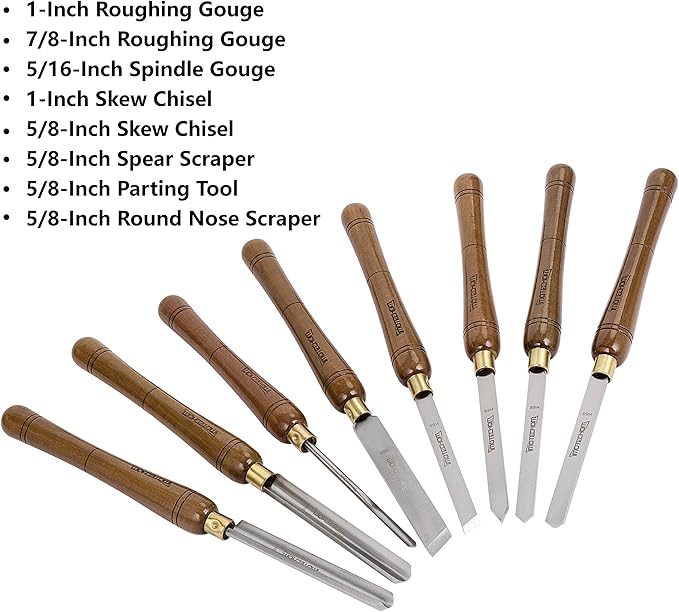 8-Pieces HSS Wood Turning Tools Lathe Chisel Set with Wooden Box