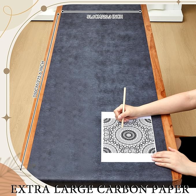 Dinifee 2 Sheets 23 ft Large Graphite Carbon Transfer Paper for Tracing Black Waxed Carbon Paper for Drawing Patterns on Wood Projects, Canvas Fabric and Crafts Supplies,1.6 ft Wide